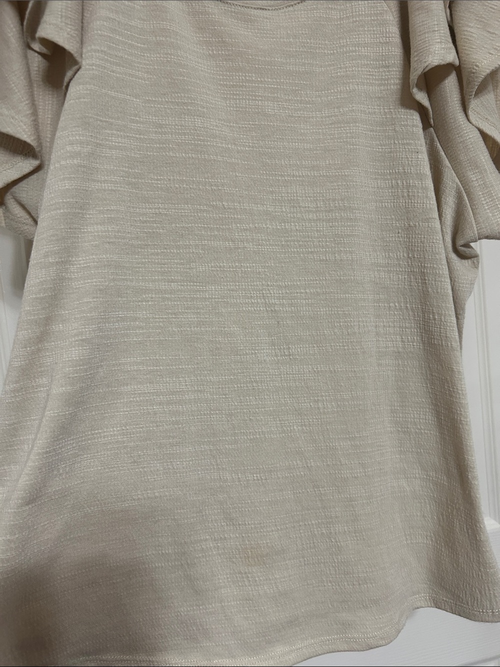 Wonderly Light Sand Ruffle Short Sleeve Top Tan Lightweight Relaxed Fit Comfy L - Picture 6 of 7